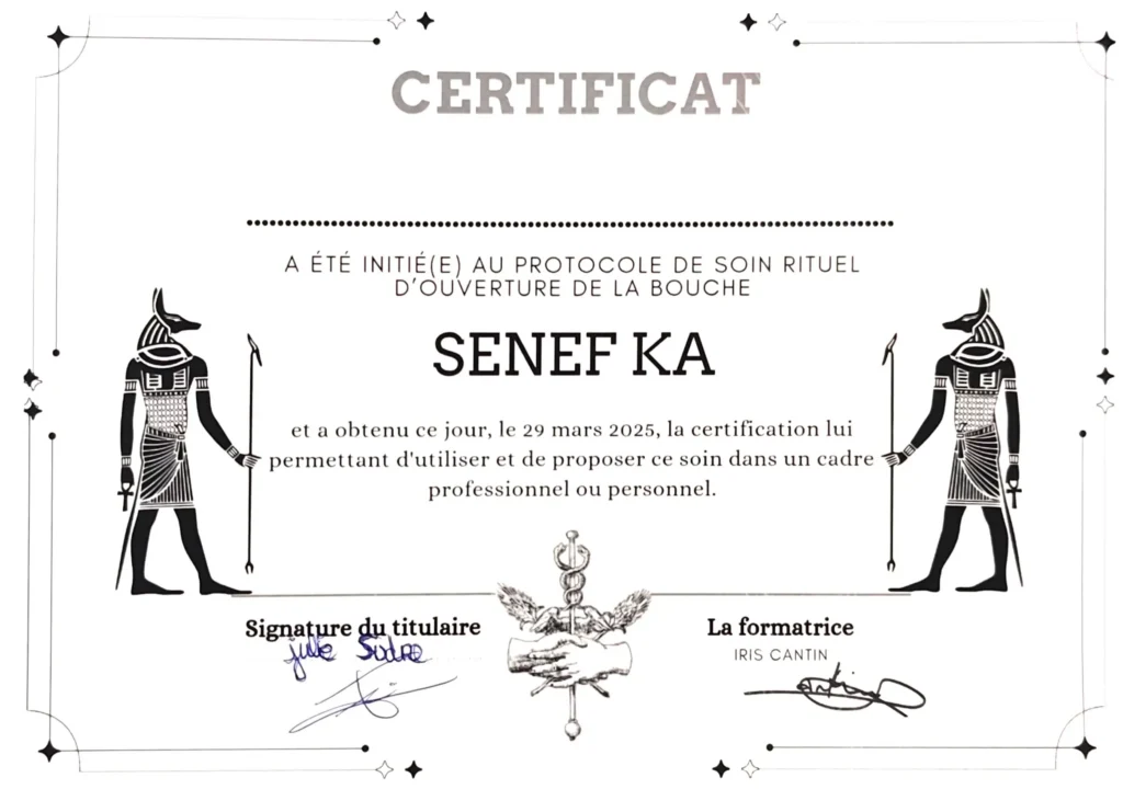 Protocole de soin énergétique inspiré des traditions égyptiennes anciennes, permettant une purification, une harmonisation et une reconnexion énergétique complète.